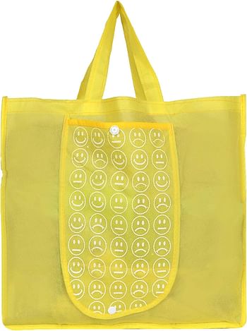 Fun Homes Shopping Grocery Bags Foldable, Washable Grocery Tote Bag with One Small Pocket, Eco-Friendly Purse Bag Fits in Pocket Waterproof & Lightweight (Set Of 5,Yellow) 35 x 40 x 12 Cm
