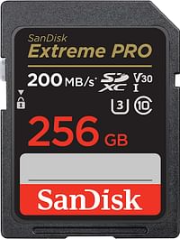 بطاقة سانديسك 256 جيجابايت اكستريم برو SDXC + ريسكيبرو ديلوكس، تصل إلى 200 ميجا بايت/ثانية، UHS I، الفئة 10، U3، V30 SDXXD 256G GN4in، أسود