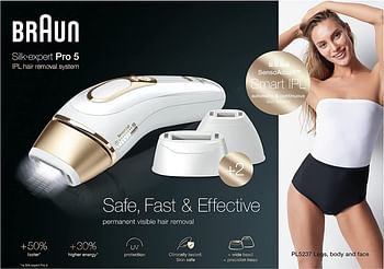 Braun IPL Silk Expert Pro 5, With 4 Extras: Wide Head, Precision Head, Venus Extra Smooth Razor, Premium Beauty Pouch, White/Gold