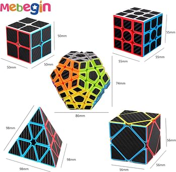 MEBEGIN 5-Piece Rubik's Cube Set 2x2 3x3 5x5 Pyramid Skewb 3D Speed Cube Game Toy Gift for Kids Adults