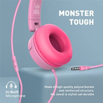 Promate Kids Headphones, HD Stereo On-Ear Wired Headset with Safe Volume Limited 85dB to 95dB, Detachable Cat Ears, AUX Share-Port, Foldable Headband and Built-In Mic for iPhone 13, Jewel