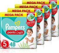 Pampers Baby-Dry Pants with Aloe Vera Lotion, Stretchy Sides, and Leakage Protection, Size 5, 12-18 kg, 192 Pants /MultiColor/192 Pants