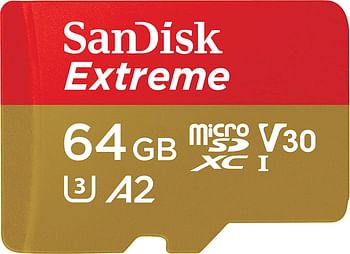 بطاقة microSD اكستريم UHS-I سعة 256GB من سانديسك، تسجيل فيديو 4K UHD على الجوال وكاميرات الحركة والطائرات بدون طيار، سرعة قراءة وكتابة 190 و130 ميجابايت/ثانية، SDSQXAV 256G GN6MN، احمر/ ذهبي