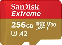 SanDisk 256GB Extreme microSD UHS I Card for 4K Video on Smartphones, Action Cams & Drones 190MB/s Read, 130MB/s Write SDSQXAV 256G GN6MN, Red/Gold