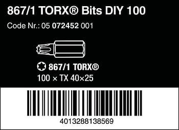 Wera 05072452001 DIY bit for Socket Screws 867/1-100 pcs TX40x25mm, Silver, T40