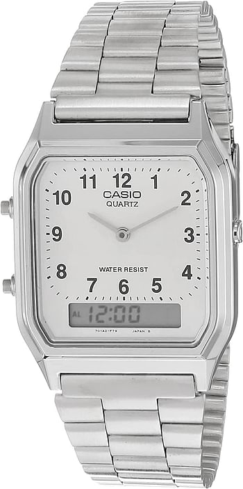 Casio Mens Quartz Watch, Analog-Digital Display And Stainless Steel Strap Aq-230A-7Bmqyes - Silver