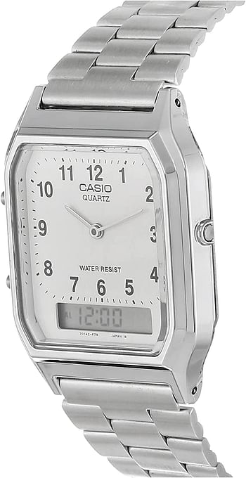 Casio Mens Quartz Watch, Analog-Digital Display And Stainless Steel Strap Aq-230A-7Bmqyes - Silver