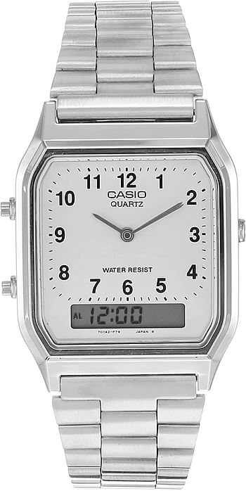 Casio Mens Quartz Watch, Analog-Digital Display And Stainless Steel Strap Aq-230A-7Bmqyes - Silver