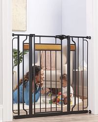 Regalo - Home Accents 76-105-Cm Extra Tall & Wide Baby Gate, BonUS Kit, Includes Décor Steel With Hardwood, 10-Cm Extension Kit, 4 Pack Pressure Mount Kit & Wall Cups - Black