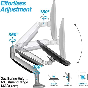 Single Monitor Desk Mount Holds 20 lbs Ultrawide Screen - Height Adjustable Full Motion Articulating Gas Spring Arm for 13"-35" VESA Monitor Stand - Premium Aluminum