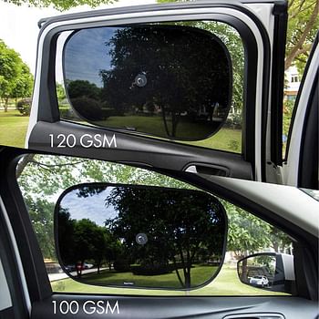 Car Sun Shades With 120 And 100 Gsm Polyester With Suction Cup For Darker Shadow - 2 Semi-Transparent (20" X 12") And 2 Transparent (17" X 14")