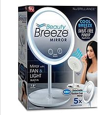 Beauty Breeze Mirror Lighted 5X Magnification Makeup Mirror Shaving Mirror with Built-in fan by NuBrilliance-As Seen On TV White