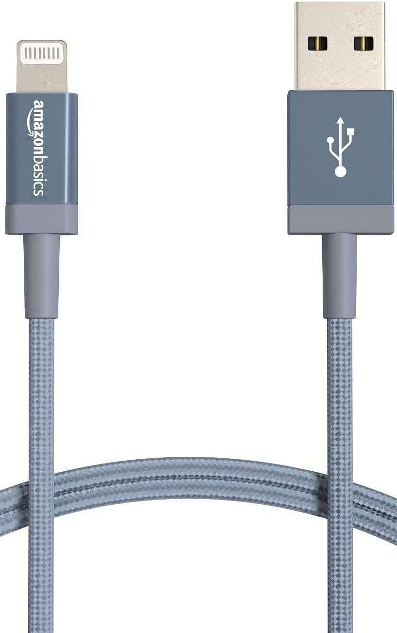 Nylon USB-A to Lightning Cable Cord, MFi Certified Charger for Apple iPhone, iPad, Dark Gray, 6-Ft