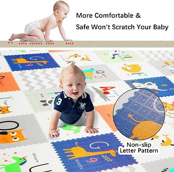 Play Mat, 200 * 180 * 1.5 CM Folding Playmat, Baby Play Mat for Floor Play, Extra Thick Kids Crawling Mat, Water Proof and Reversible Large Soft for Toddler