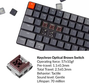 Keychron K3 Ultra-Slim 75% Layout RGB Backlit Wireless Bluetooth/Wired Usb Mechanical Keyboard, Hot-Swappable Low-Profile Keychron Optical Brown Switch 84-Key Gaming Keyboard For Mac Windows