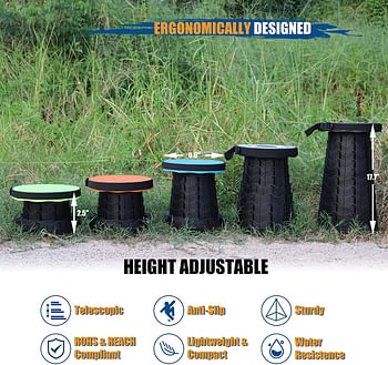 Portable Stool Camping , AllynX Upgraded Retractable Folding Stool, Collapsible, Lightweight, Load Capacity 400 lbs, Camouflage