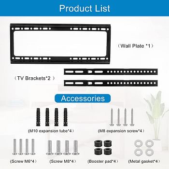 SKY-TOUCH TV Wall Mount 26-63 Inches Ultra Strong Slim Fixed TV Bracket Heavy Duty Ultra Super Strong 50KG TV Wall Mount with Wall Fixing Kit for Flat Curved Screen TV LED, LCD OLED and Plasma 50Kg