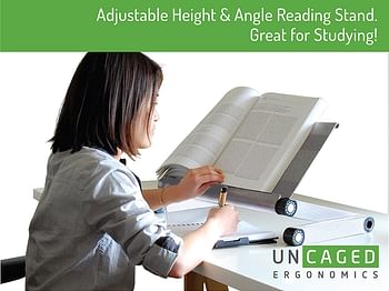 Adjustable Height and Angle Ergonomic Book Holder reading textbook stand for big heavy books studying in bed couch sitting standing at a desk tablet document laptop durable lightweight aluminum,Silver