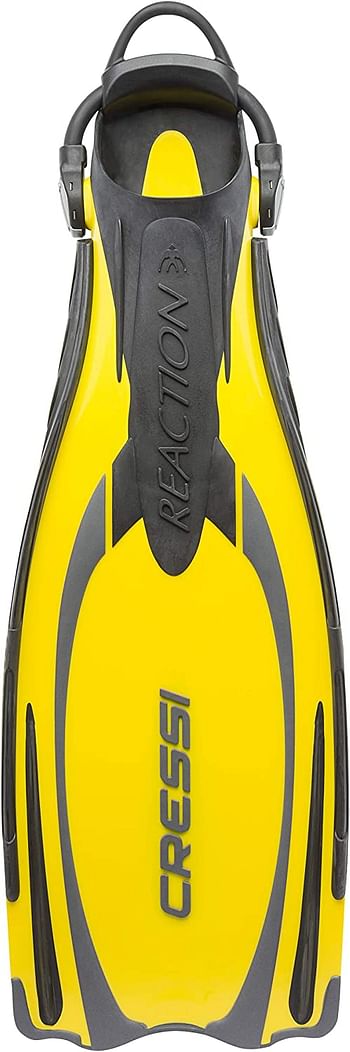 Cressi Reaction Adult Scuba Diving Open Heel Fins with Bungee StrapYellow-Silver/S-M (EU 39-42)