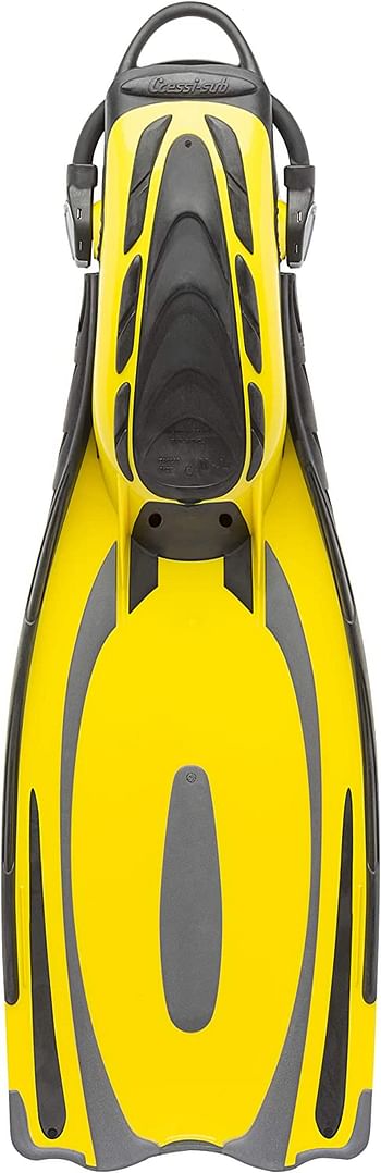 Cressi Reaction Adult Scuba Diving Open Heel Fins with Bungee StrapYellow-Silver/S-M (EU 39-42)