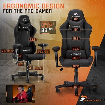 Atelerix Ventris Gaming Chair - PU Leather, Fabric, & Extra Wide Options - Office or Computer Chair - Tilting & Ergonomic Adjustable Swivel Game Chair w/ 4D Covered Armrests, Headrest & Lumbar Support