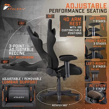 Atelerix Ventris Gaming Chair - PU Leather, Fabric, & Extra Wide Options - Office or Computer Chair - Tilting & Ergonomic Adjustable Swivel Game Chair w/ 4D Covered Armrests, Headrest & Lumbar Support