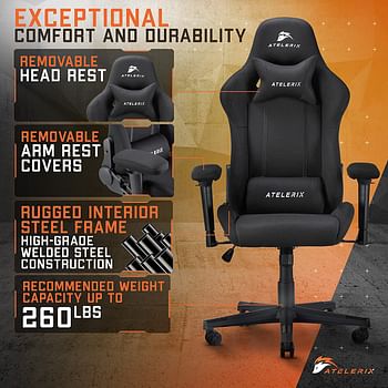 Atelerix Ventris Gaming Chair - PU Leather, Fabric, & Extra Wide Options - Office or Computer Chair - Tilting & Ergonomic Adjustable Swivel Game Chair w/ 4D Covered Armrests, Headrest & Lumbar Support