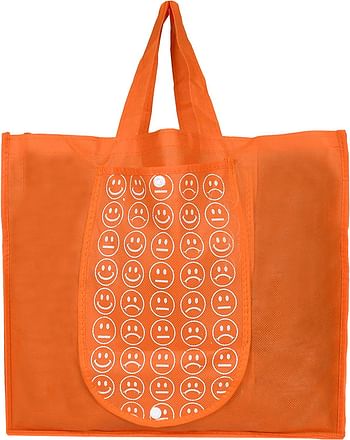 Fun Homes Shopping Grocery Bags Foldable, Washable Grocery Tote Bag With One Small Pocket, Eco-Friendly Purse Bag Fits In Pocket Waterproof & Lightweight (Set Of 5,Orange)