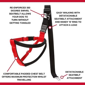 Mikki Dog, Puppy Car Harness - Seatbelt Car Restraint - For Dogs Travelling In Cars - Medium