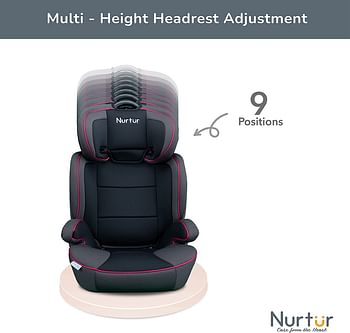 Nurtur Jupiter Baby/Kids 3-in-1 Car Seat + Booster Seat - Adjustable Backrest - Extra Protection - 5-Point Safety Harness - 9 months to 12 years (Group 1/2/3), Upto 36kg