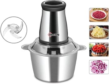 Crown KW-39420 Electric Meat Mincer, Food Processor 2 Liter Stainless Steel Meat Mixer, Meat Vegetables, Fruits and Nuts Food Chopper