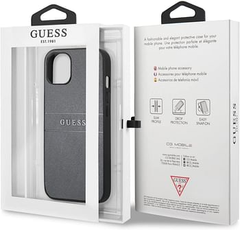 Guess Pu Leather Case Saffiano With Metal Logo Hot Stamp Stripes For Iphone 13 (6.1") - Gray