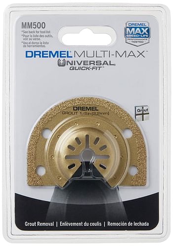 Dremel mm500 1/8-Inch Oscillating Multitool Blade For Grout Removal, Fast Cutting Carbide Accessory - Universal Quick- Fit Interface Fits Bosch, Makita, Milwaukee, And Rockwell , Gold/1\8 Inch/Gold