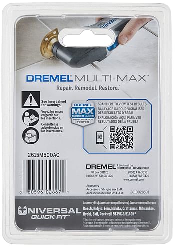 Dremel mm500 1/8-Inch Oscillating Multitool Blade For Grout Removal, Fast Cutting Carbide Accessory - Universal Quick- Fit Interface Fits Bosch, Makita, Milwaukee, And Rockwell , Gold/1\8 Inch/Gold