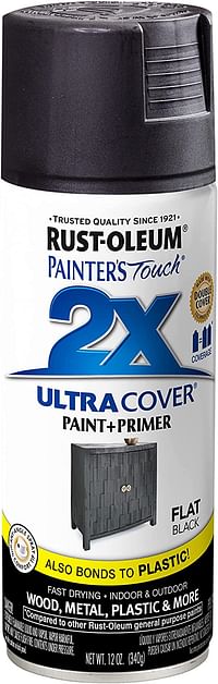 Rust-OlEUm 249127 Painter'S Touch 2X Ultra Cover Spray Paint, 12 Oz, Flat Black/Black