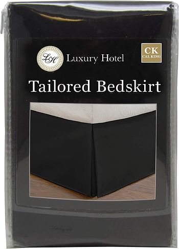 Lux Hotel Microfiber Tailored Bed Skirt with Classic 14 Inch Drop Length Pleated Styling, California King, Black