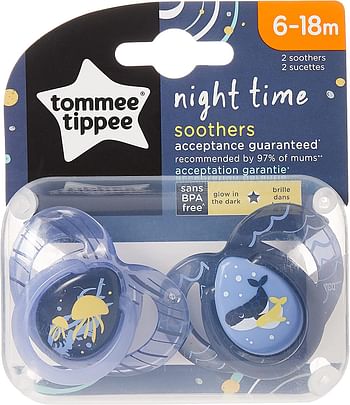 Tommee Tippee Closer To Nature Night Time Soother Glow In The Dark, 6-18 Months, Assortment/Multicolor