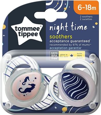 Tommee Tippee Closer To Nature Night Time Soother Glow In The Dark, 6-18 Months, Assortment/Multicolor