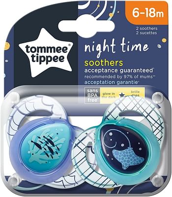 Tommee Tippee Closer To Nature Night Time Soother Glow In The Dark, 6-18 Months, Assortment/Multicolor