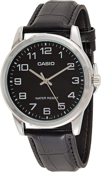 Casio Watch For Men Black Dial Leather Band - Mtp-V001L-1Budf Black/38 millimeters