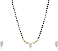 Estele 24 Kt Gold Plated And Rhodium Plated Mangalsutra In Flower Design Necklace Set For Women