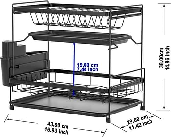 Dish Drying Stand With Drainer Belvery 2 Tiers Large Kitchen Dish Rack with Removable Cutting Board Holder Utensil Holder and Cup Holder Baking Paint Process Coatings Dish Drainer Model C/Black