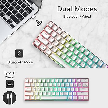 RK ROYAL KLUDGE RK61 Wireless Mechanical Keyboard Bluetooth Compact Gaming Keyboard Hot-Swappable Keyboard Brown Switch for Playing Games(White)