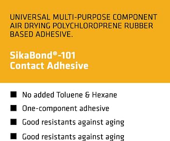 Sikabond 101 Contact Adhesive, Easy To Apply Multi-Purpose Polychloroprene Rubber-Based Adhesive. Suitable For Bonding Porous Substrates Like Wood, Foam, Carpets, And Canvas. 650ml Can