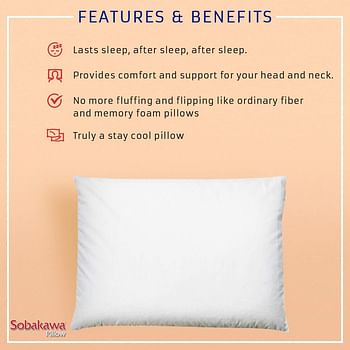 Sobakawa Traditional Buckwheat Standard Size Pillow Organic Cotton with Natural Technology for Cool Sleep, Neck Support for Back and Side Sleepers or as a Meditation Cushion