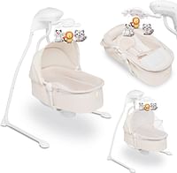 Lionelo Henny White Swinging Chair For weight Range - 0Kg To 9Kg with 3-Level Backrest Adjustment, 5 Swinging Speeds