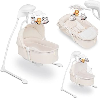 Lionelo Henny White Swinging Chair For weight Range - 0Kg To 9Kg with 3-Level Backrest Adjustment, 5 Swinging Speeds