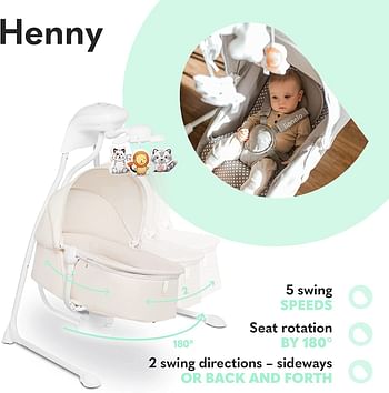 Lionelo Henny White Swinging Chair For weight Range - 0Kg To 9Kg with 3-Level Backrest Adjustment, 5 Swinging Speeds