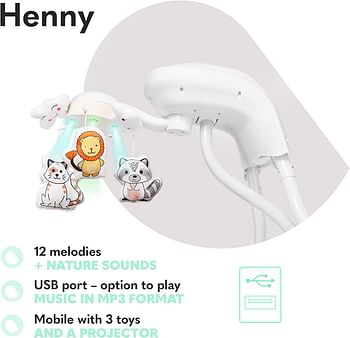 Lionelo Henny White Swinging Chair For weight Range - 0Kg To 9Kg with 3-Level Backrest Adjustment, 5 Swinging Speeds