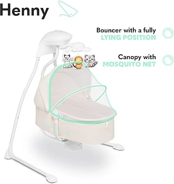 Lionelo Henny White Swinging Chair For weight Range - 0Kg To 9Kg with 3-Level Backrest Adjustment, 5 Swinging Speeds